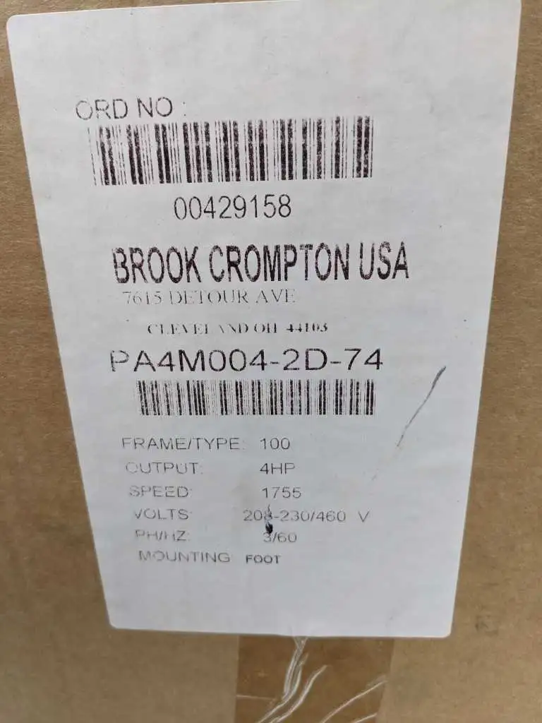 Brook Crompton PA4M004-2 MOTOR 4HP 1755, 1445 RPM - Image 6