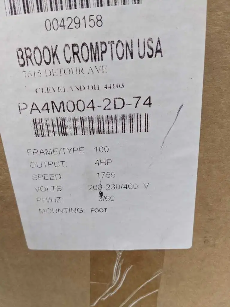 Brook Crompton PA4M004-2 MOTOR 4HP 1755, 1445 RPM - Image 7