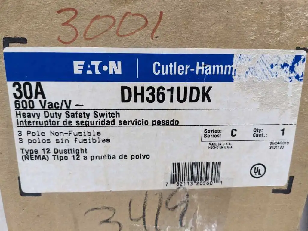 Eaton Cutler - Hammer DH361UDK Non-Fusible Disconnect Heavy Duty Safety Switch - Image 2