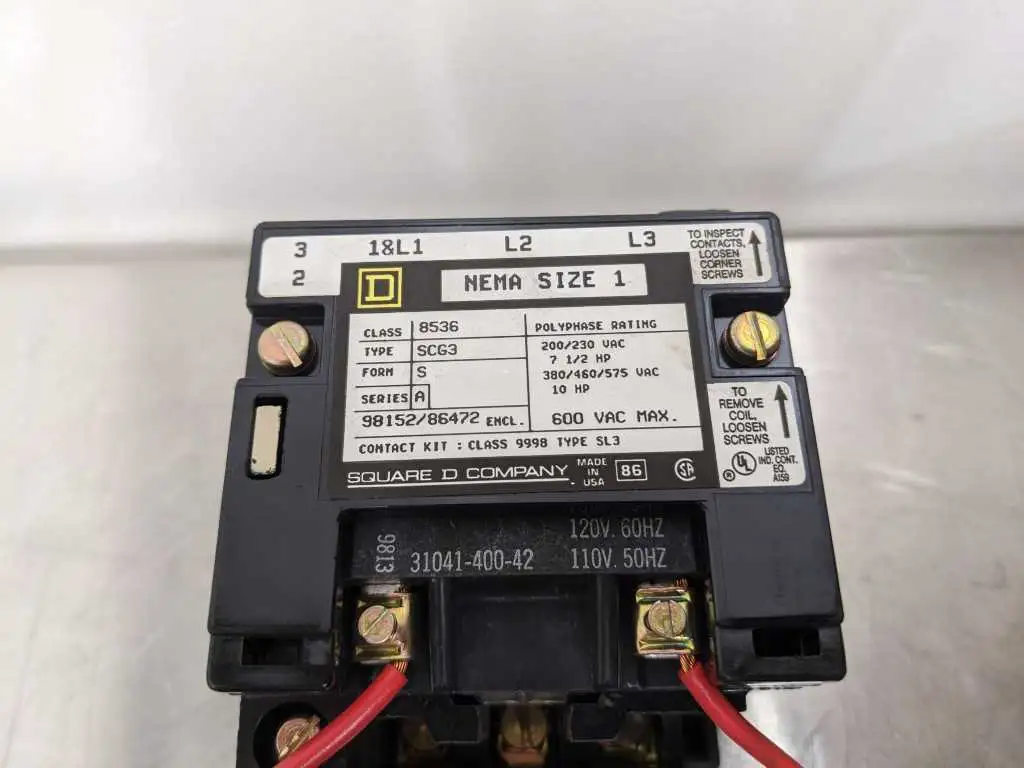 Square D 8536SCG3V02S AC Magnetic NEMA Size 1 Starter 110 120 V 50/60 Hz - Image 7