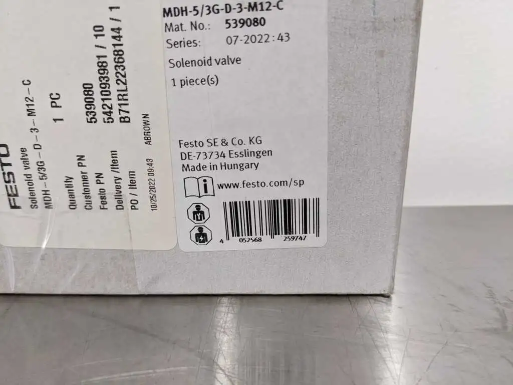 Festo MDH-5/3G-D-3-M12-C Solenoid Valve 539080 - Image 10