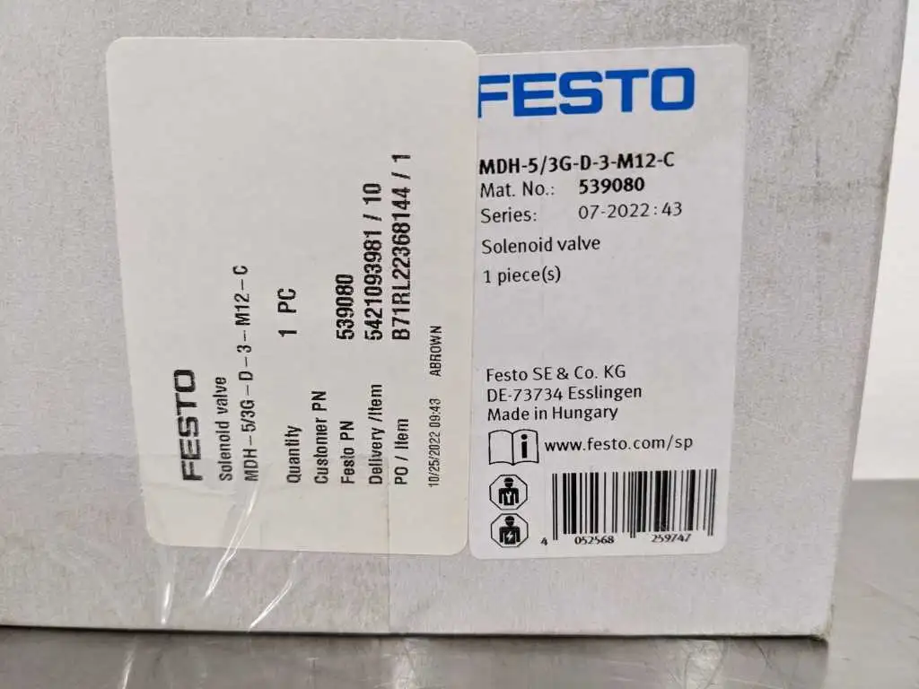 Festo MDH-5/3G-D-3-M12-C Solenoid Valve 539080 - Image 9