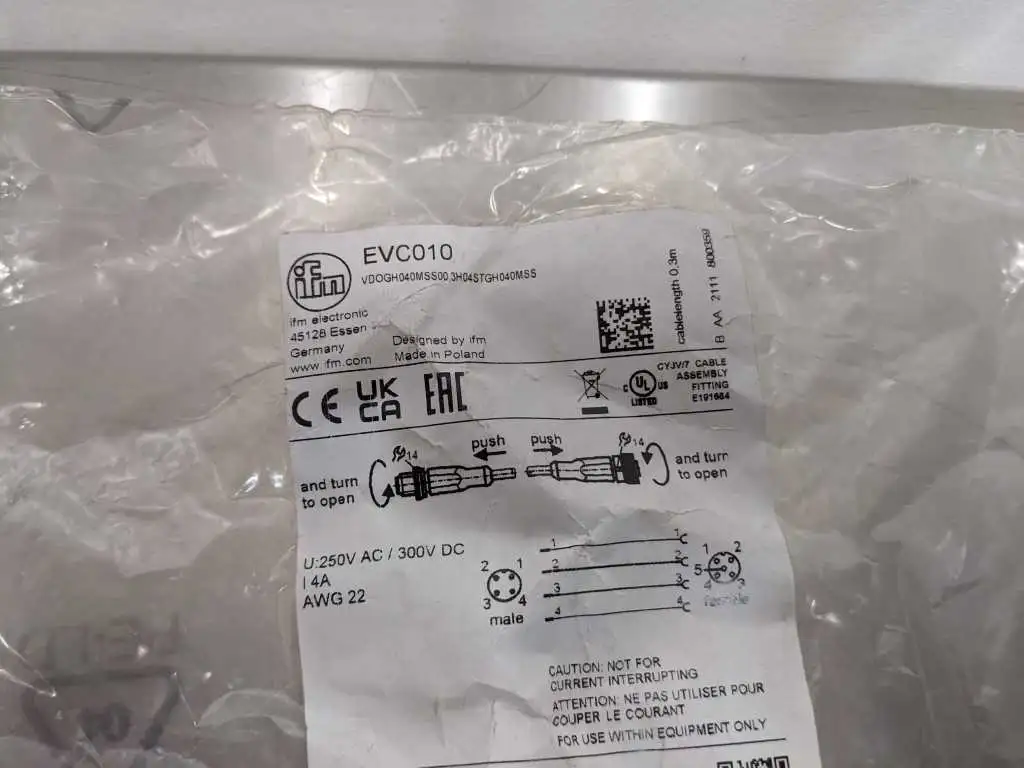 IFM Efector EVC010 Connector Cable AWG 22 250VAC 300VDC 4A VDOGH040MSS00,3H04STGH040MSS CYJV/7 4 Pin - Image 5