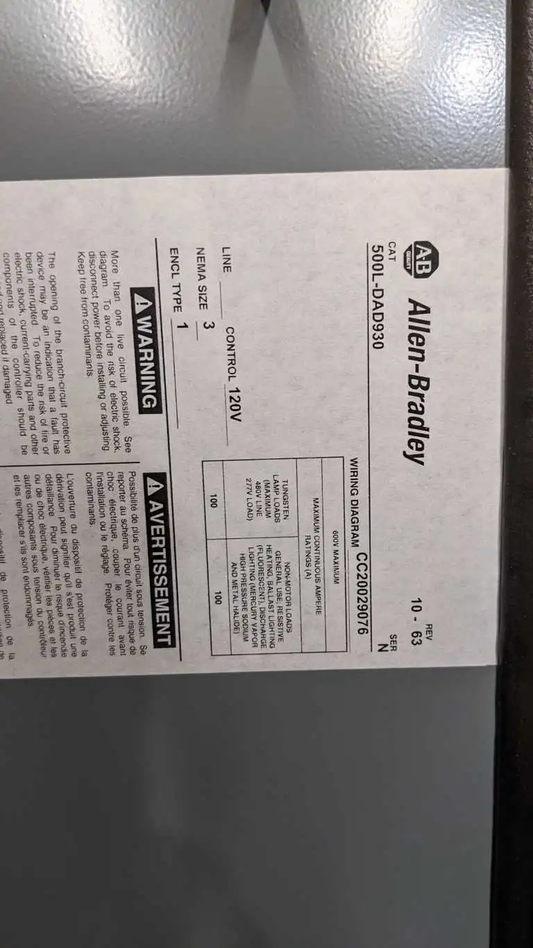 Allen-Bradley 500L-DAD930 AC Lighting Contactor 100 Amp 3 Pole N.O. Auxiliary Contact PN-100843 - Image 14