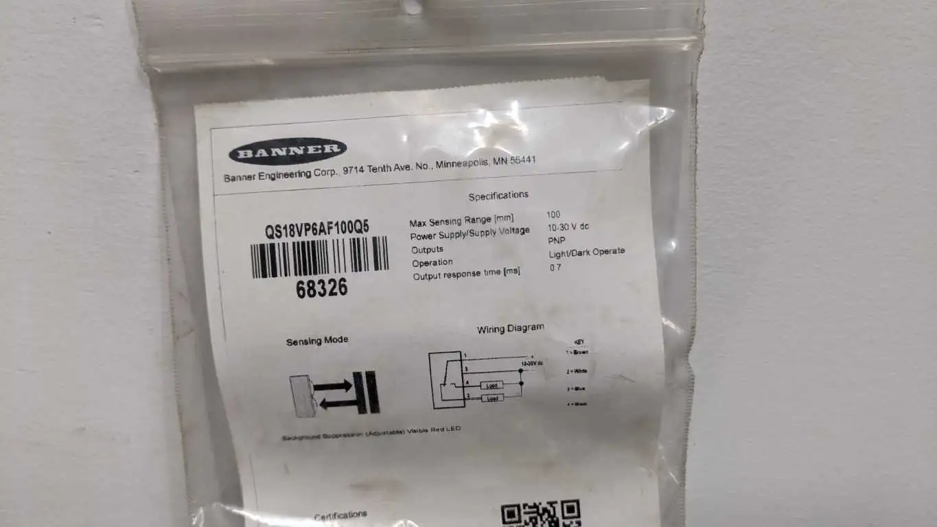 Banner QS18VP6AF100Q5 Photoelectric Proximity Sensor 100mm 68326 New in Box - Image 2