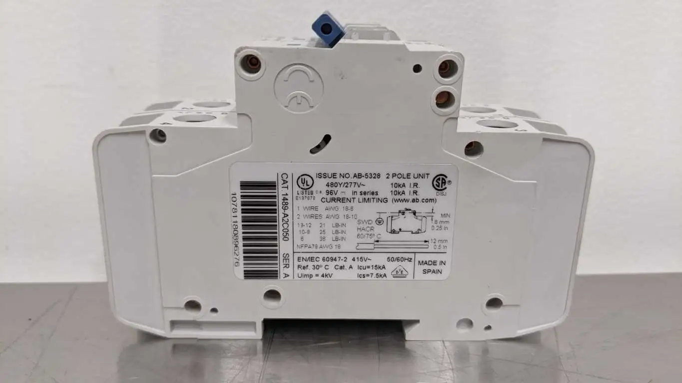 Allen-Bradley 1489-A2C050 Industrial Circuit Breaker Ser A 5A 2 Pole 480Y/277 VAC 48VDC New in Box - Image 5