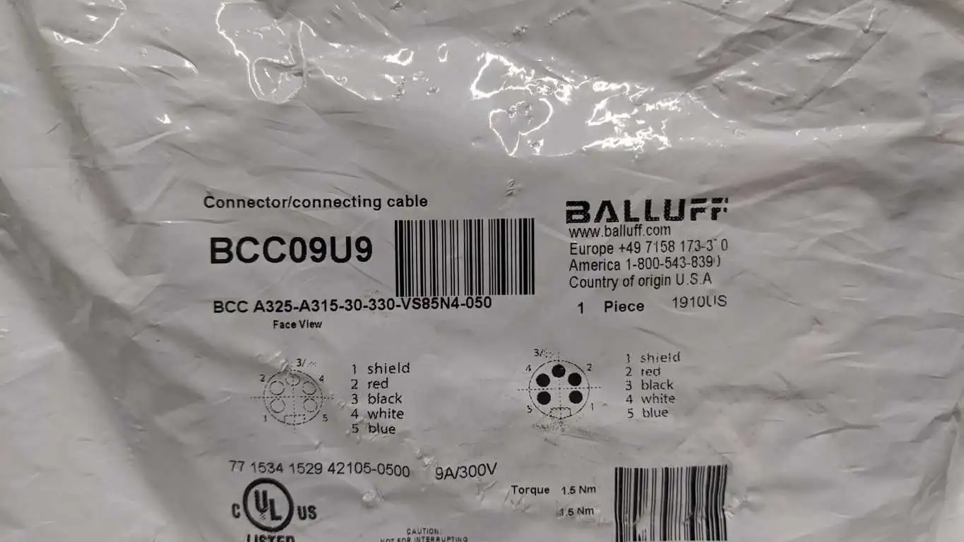 Balluff BCC A325-A315-30-330-VS85N4-050 Double-Ended Cordsets 9A 300V 5M BCC09U9 - Image 3