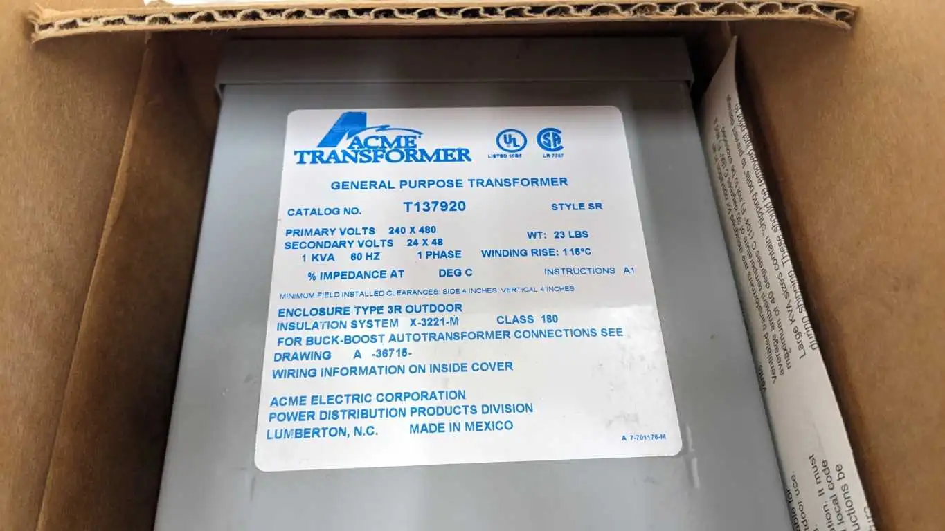 Acme T137920 General Purpose Transformer 1 KVA Pri 240 x 480 Sec 24 x 48 3R Outdoor - Image 2