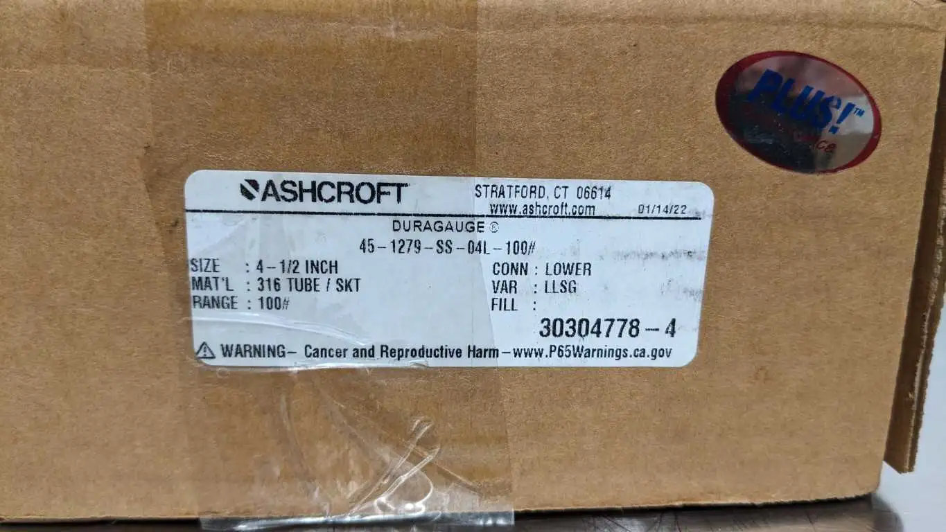 Ashcroft 45-1279-SS-04L-100# Pressure Gauge 100 Lb 4.5" 316 Tube/SKT - Image 7