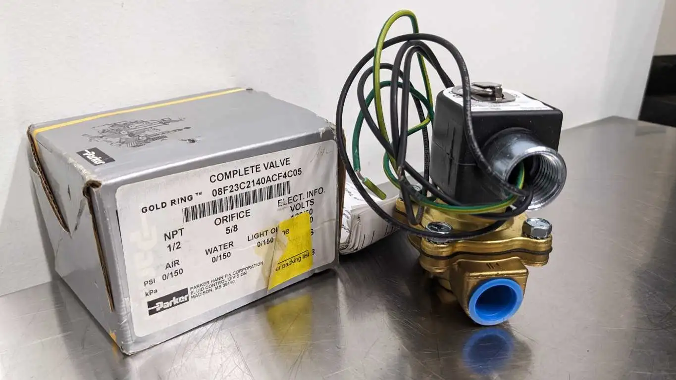 Parker 08F23C2140ACF4C05 Solenoid Valve 1/2" NPT Gold Ring Air Water Light Oil 0-150 PSI - Image 3