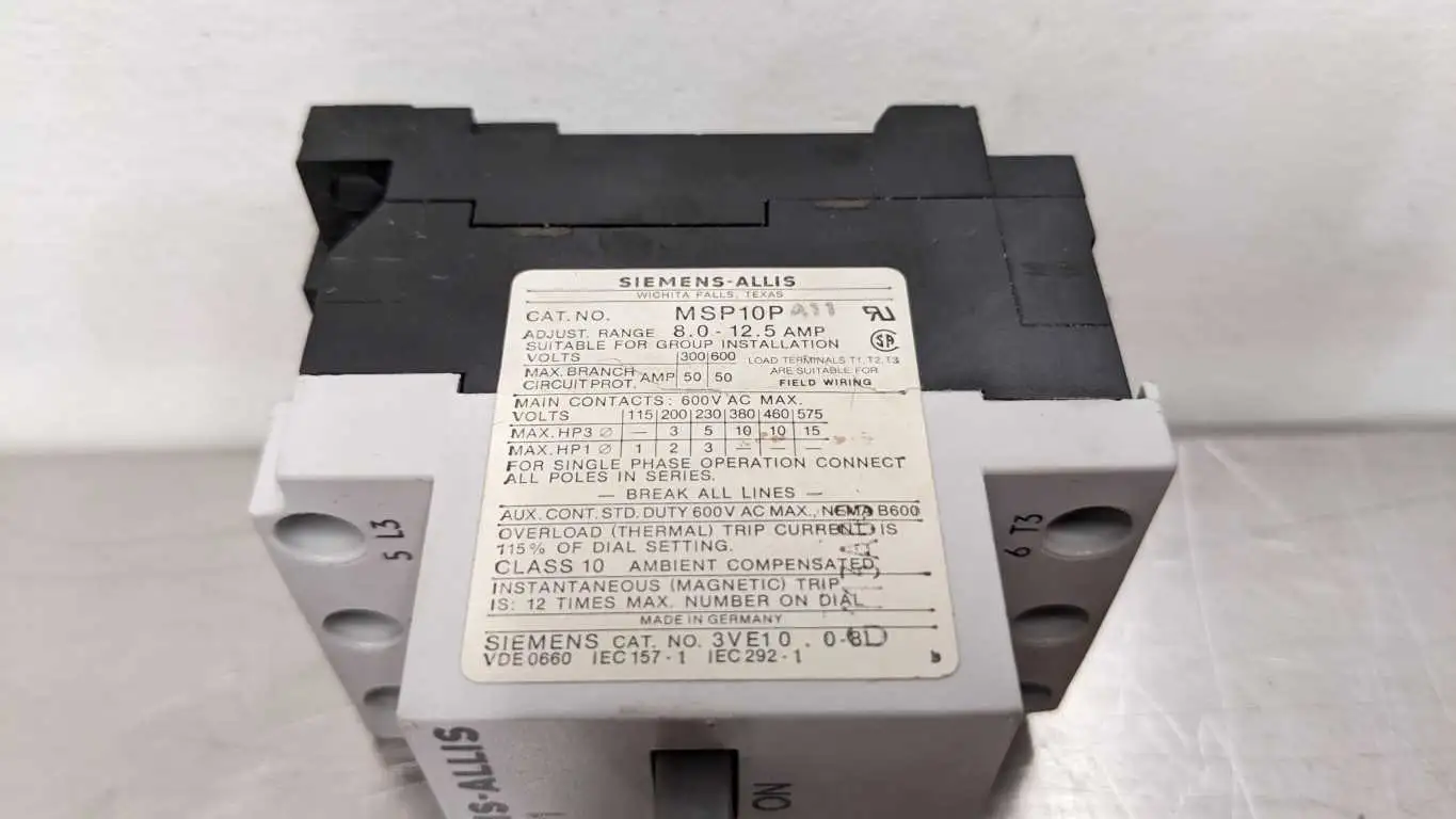 Siemens MSP10P Starter Protector 8-12.5A 115/200/230/380/460/575/600VAC - Image 5