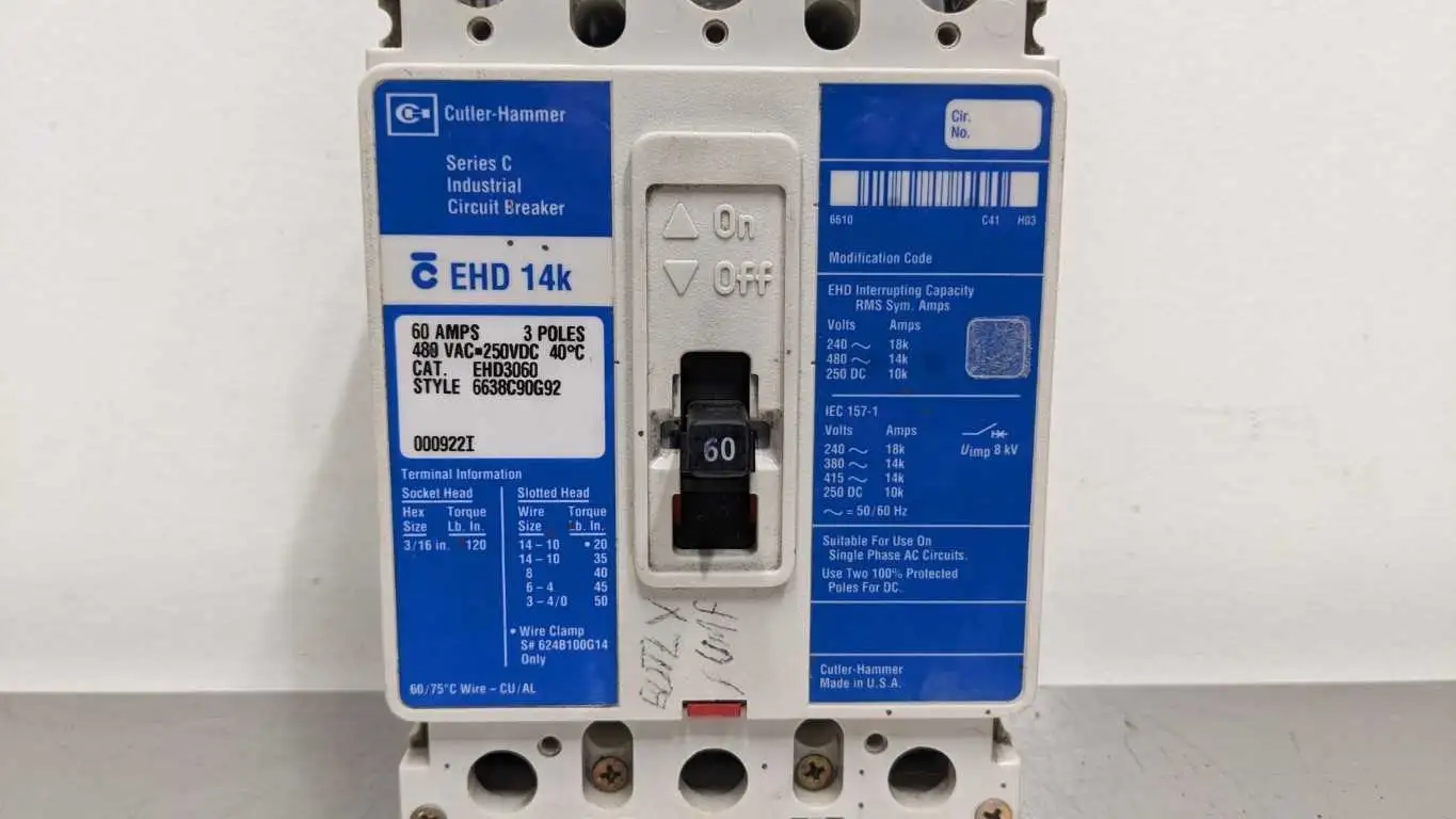 Cutler-Hammer EHD3060 Circuit Breaker EHD 14k 3 Pole 480VAC 250VDC - Image 11