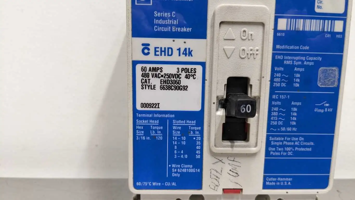 Cutler-Hammer EHD3060 Circuit Breaker EHD 14k 3 Pole 480VAC 250VDC - Image 12
