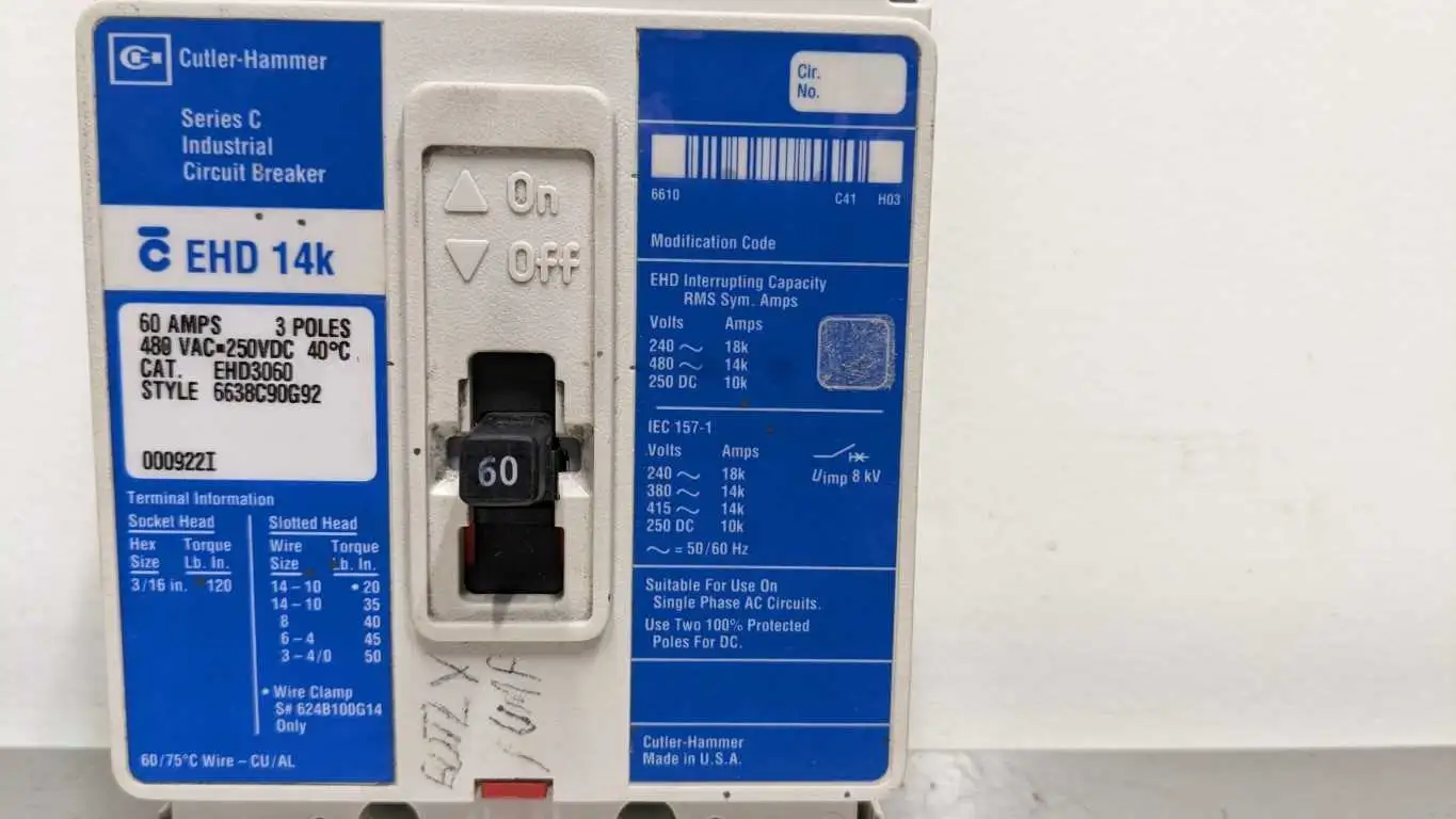 Cutler-Hammer EHD3060 Circuit Breaker EHD 14k 3 Pole 480VAC 250VDC - Image 13