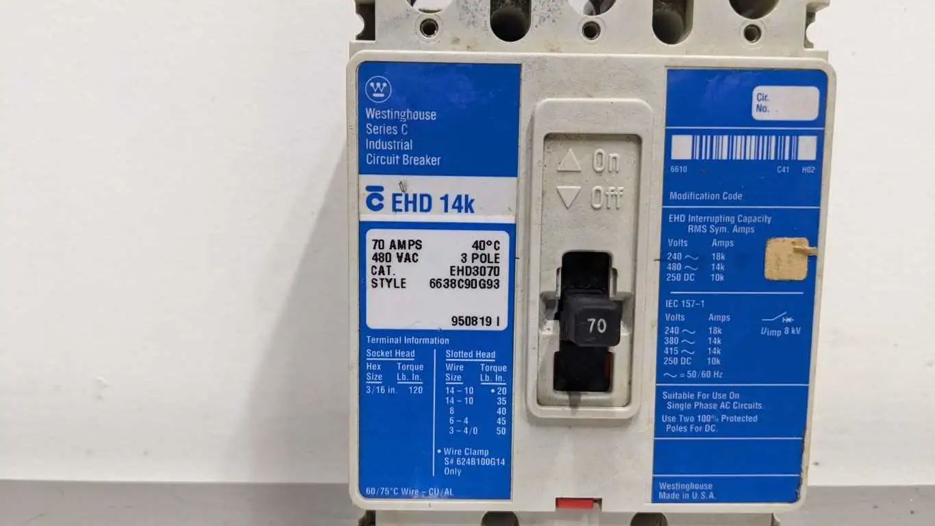 Cutler-Hammer EHD3070 Circuit Breaker EHD 14k 3 Pole 480VAC 250VDC - Image 8