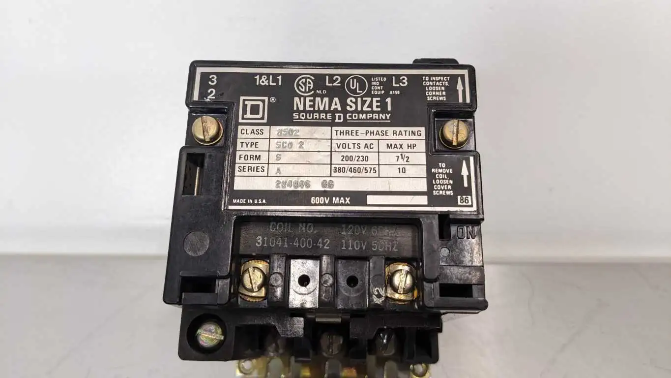 Square D 8502 SCO 2 Nema Size 1 Starter 110/120VAC Coil 3 Phase 10HP Max - Image 5