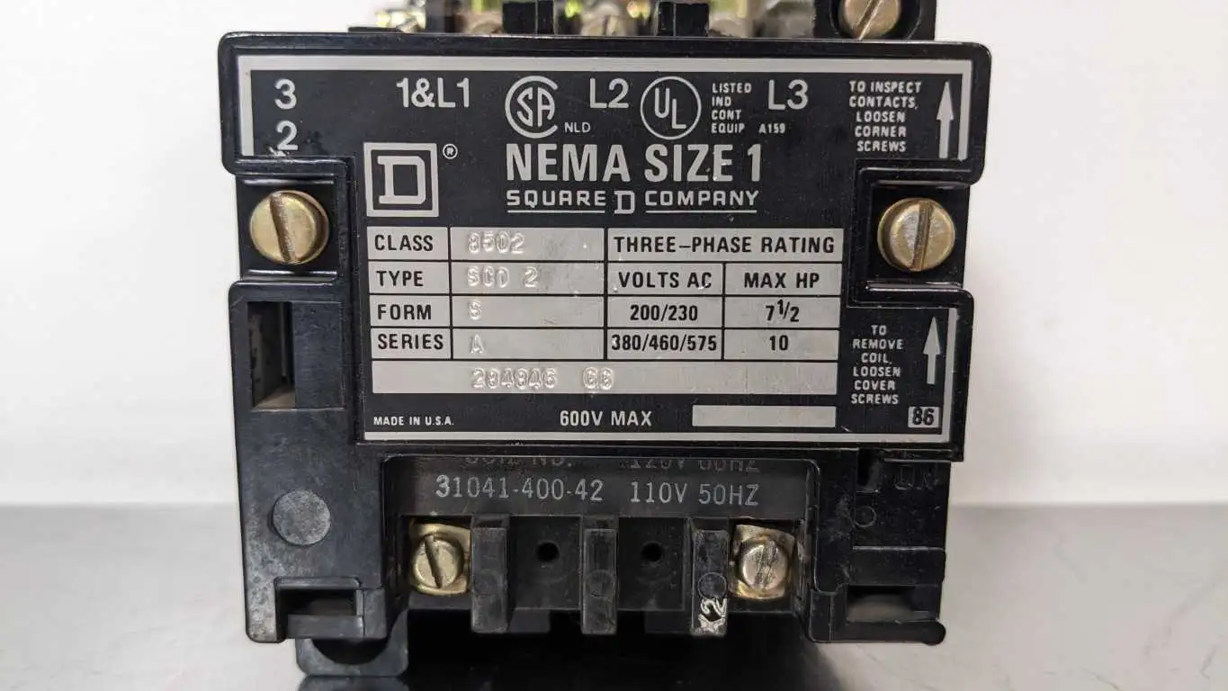 Square D 8502 SCO 2 Nema Size 1 Starter 110/120VAC Coil 3 Phase 10HP Max - Image 6