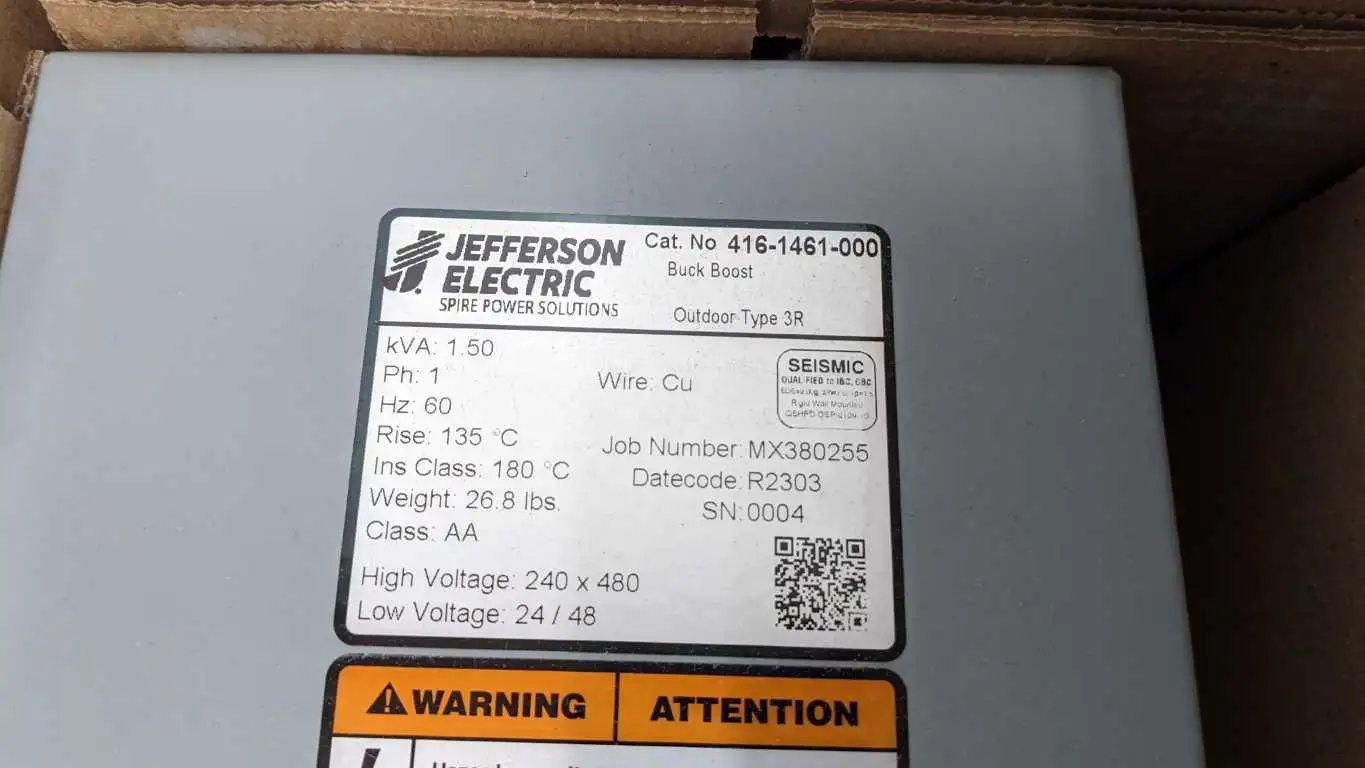Jefferson Electric 416-1461-000 Buck Boost Transformer 1.5 KVA 240x480 to 24/48 - Image 3