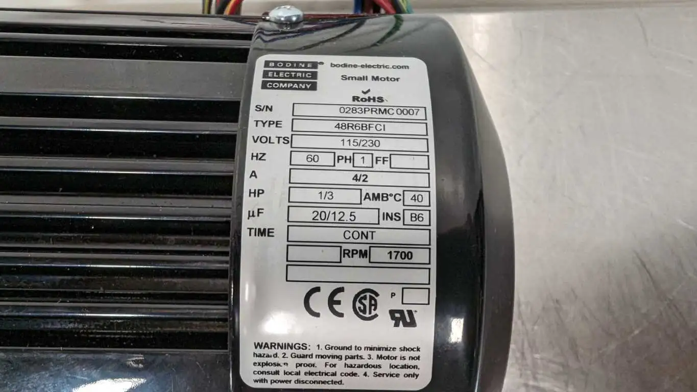 Bodine 48R6BFCI AC Motor 1/3HP 1700 RPM 115/230VAC 4/2A 1PH 115/230VAC - Image 4