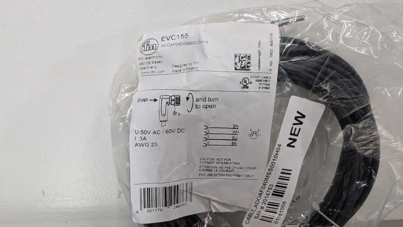 IFM Efector EVC155 Cordset ADOAF040MSS0010H04 10m M8 Black 4 Pin Female 4 Wire 23AWG - Image 3