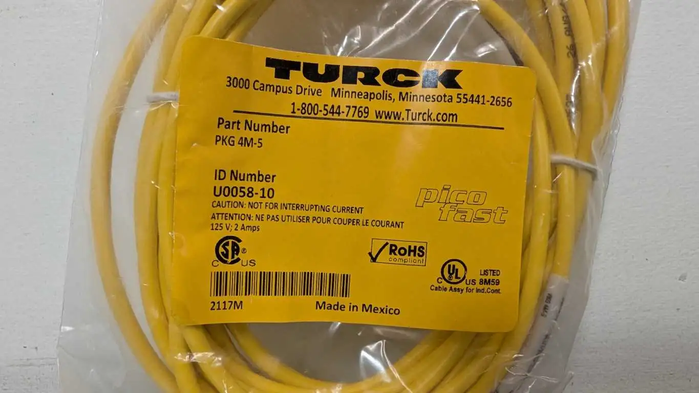 Turck PKG 4M-5 Cordset U0058-10 5m M8 Yellow 4 Pin Female 4 Wire 26AWG - Image 3