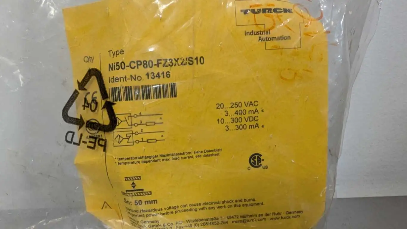 Turck Ni50-CP80-FZ3X2/S10 Inductive Sensor 13416 50mm - Image 3