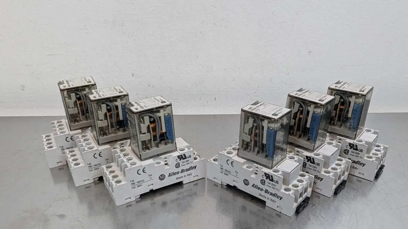 6 Pack Allen-Bradley 700-HC24Z24-4 Relay and Base 700-HN103 Ser D 24VDC 7A
