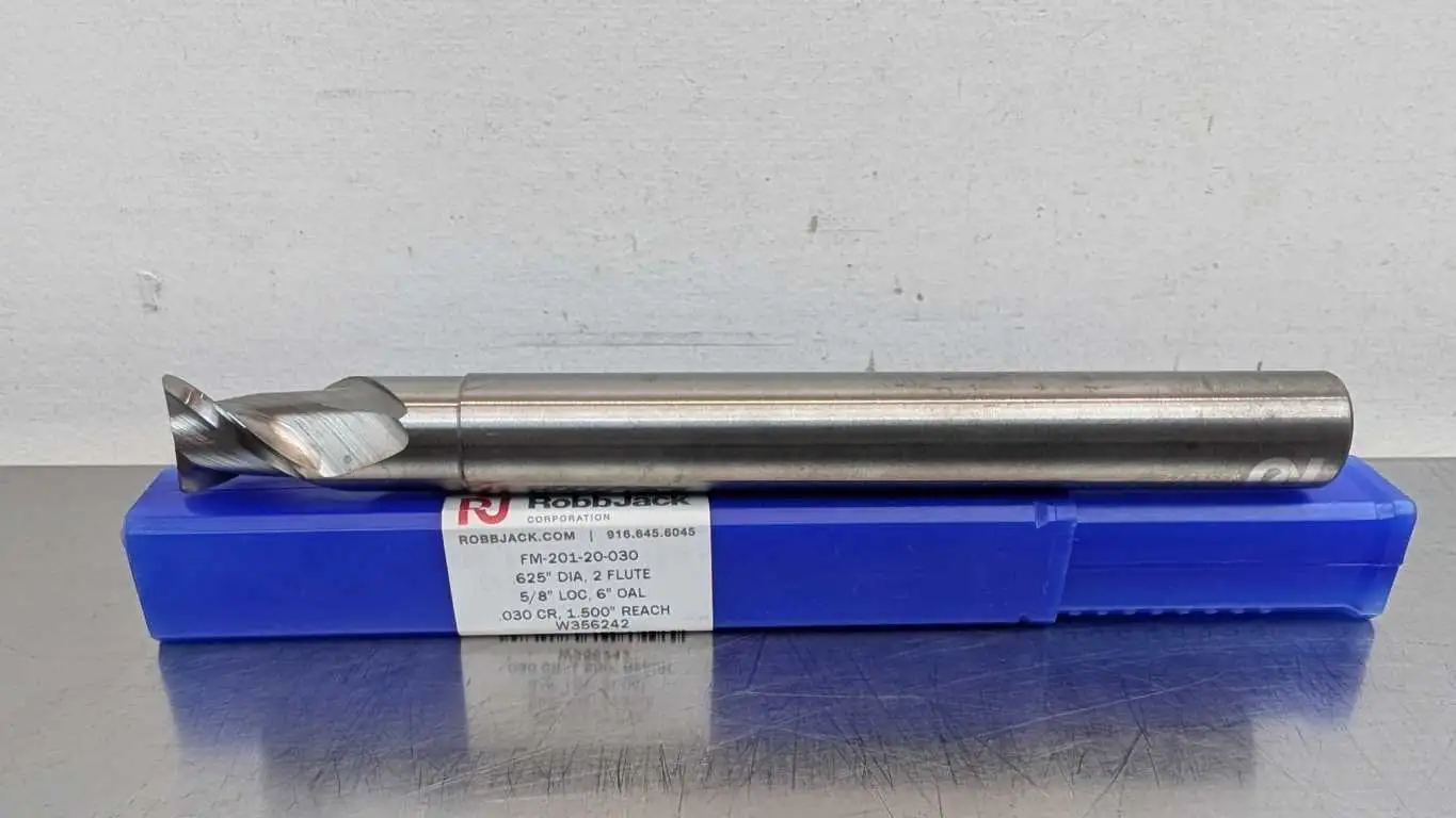 RobbJack FM-201-20-030 End Mill W356242 0.625″ Dia 2 Flute 5/8″ LOC 6″ OAL 0.030 CR 1.5″ Reach