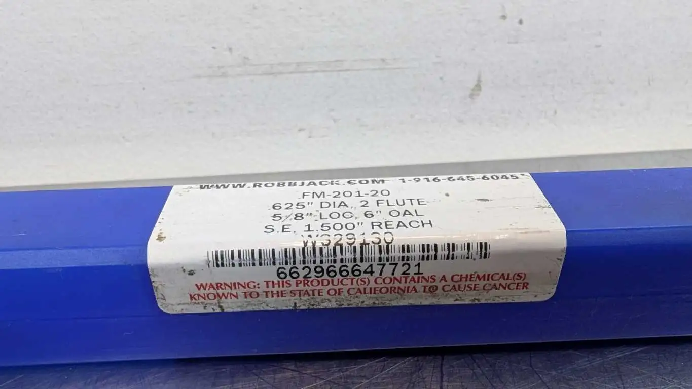 RobbJack FM-201-20 End Mill W329130 0.625" Dia 2 Flute 5/8" LOC 6" OAL S.E. CR 1.5" Reach - Image 4