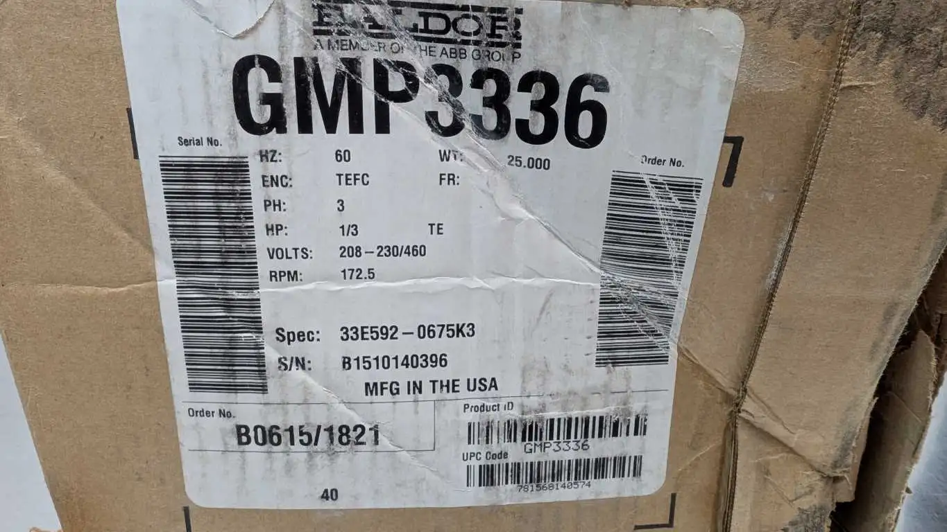 Baldor GMP3336 Gear Motor 1/3HP 10:1 172.5 RPM 208-230/460VAC 1.4-1.46/.74A - Image 5
