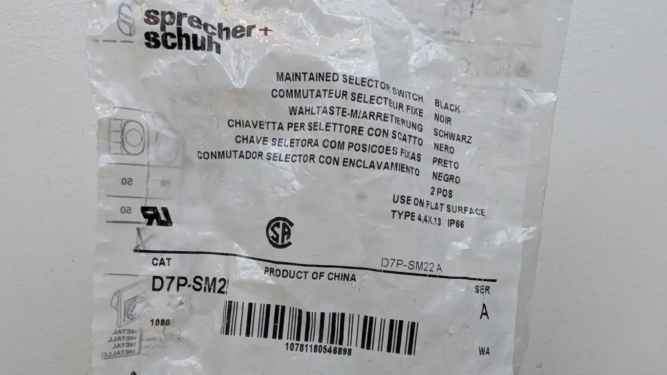 sprecher+schuh D7P-SM22 Maintained Selector Switch Ser A 2 Position Black - Image 2
