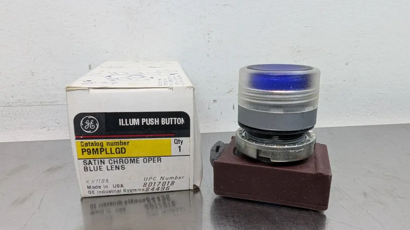 GE P9MPLLGD Momentary Standard Pushbutton Satin Chrome 22mm Blue