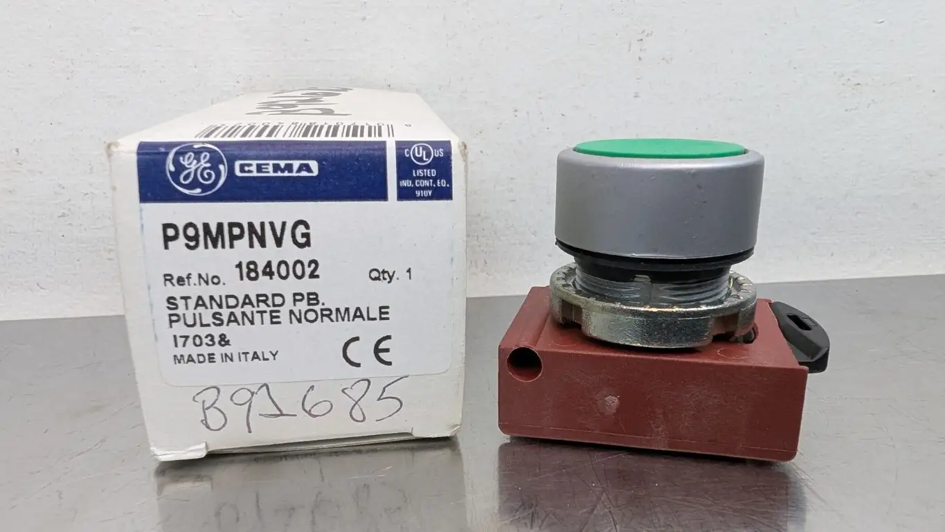 GE P9MPNVG Momentary Standard Pushbutton Satin Chrome 22mm Green