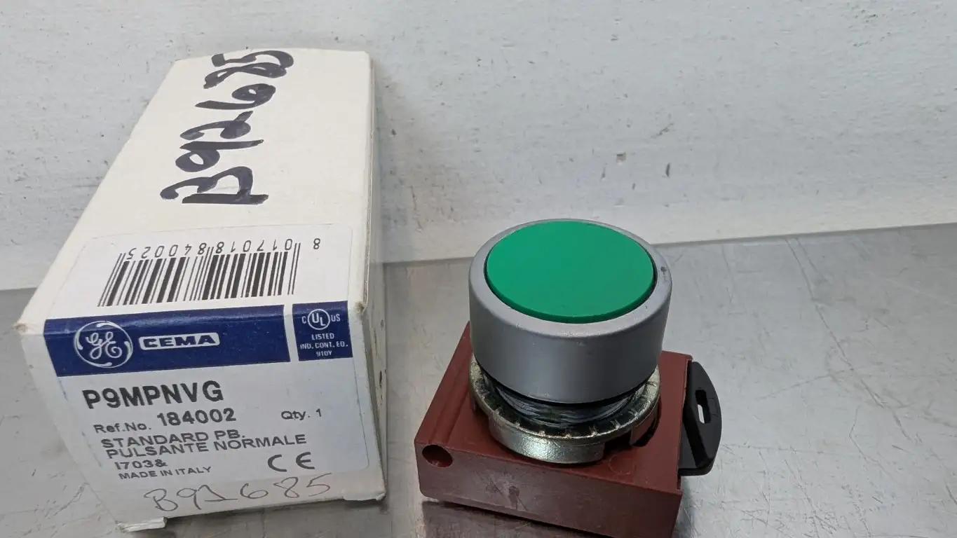 GE P9MPNVG Momentary Standard Pushbutton Satin Chrome 22mm Green - Image 2