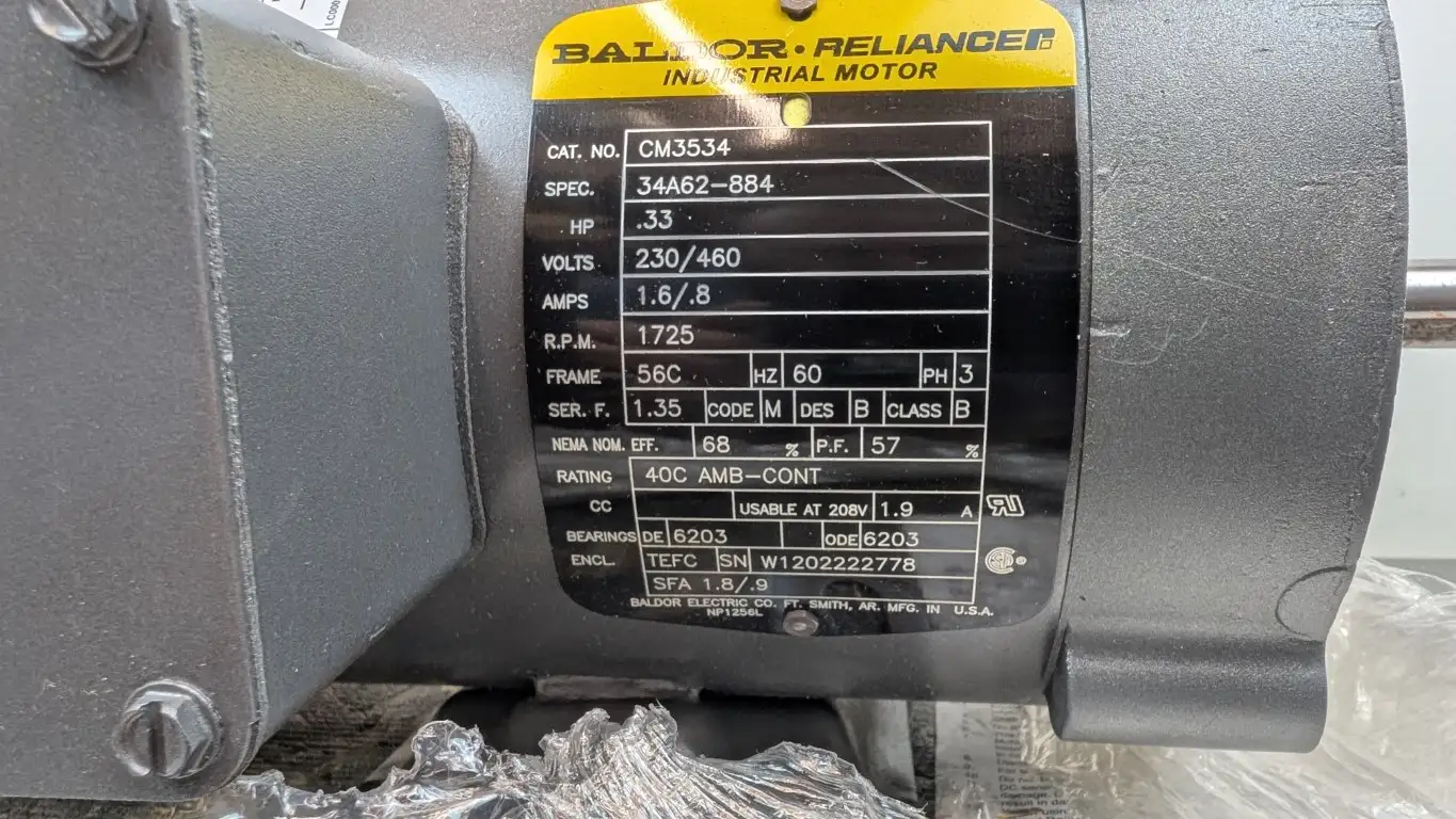 Baldor CM3534 AC Motor .33HP 1725 RPM 230/460VAC 1.6/.8A 56C - Image 5