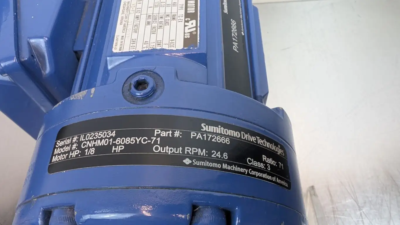 Sumitomo CNHM01-6085YC-71 Gearmotor PA172666 1/8HP 71:1 24.6 RPM - Image 6