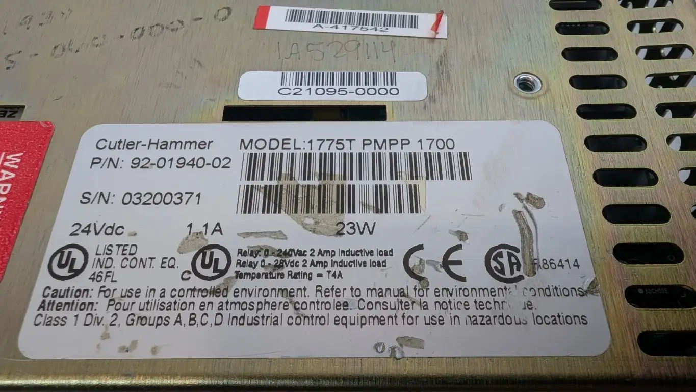 Cutler-Hammer 1775T-PMPP-1700 PanelMate Power Pro Operator Interface 92-01940-02 ATS Eaton - Image 13