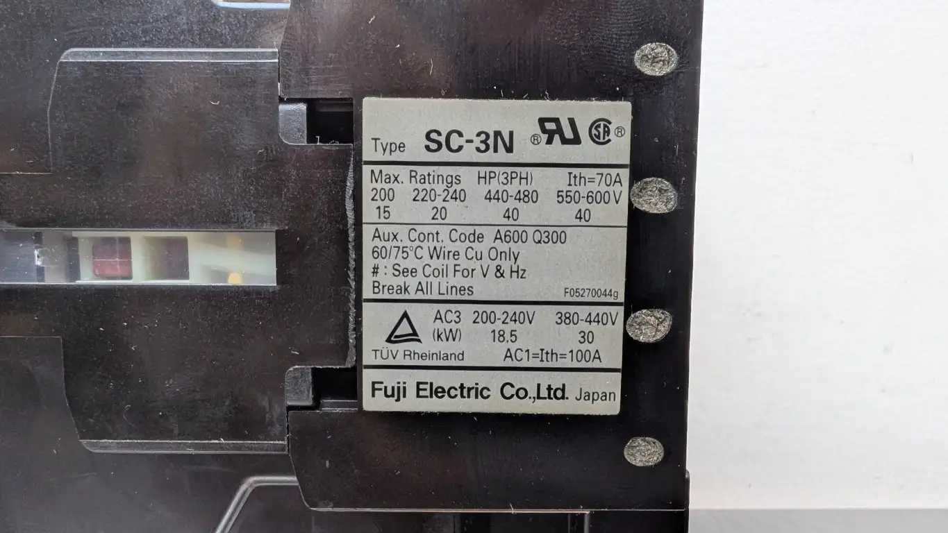 Fuji SC-3N Magnetic Contactor 100-110VAC Coil 100A 220-240/440-480/550-600VAC - Image 7