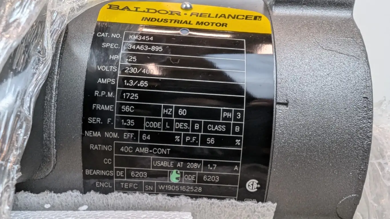 Baldor KM3454 Industrial Motor .25HP 1725 RPM 230/460VAC 1.3/.65A 56C 1/4HP - Image 5