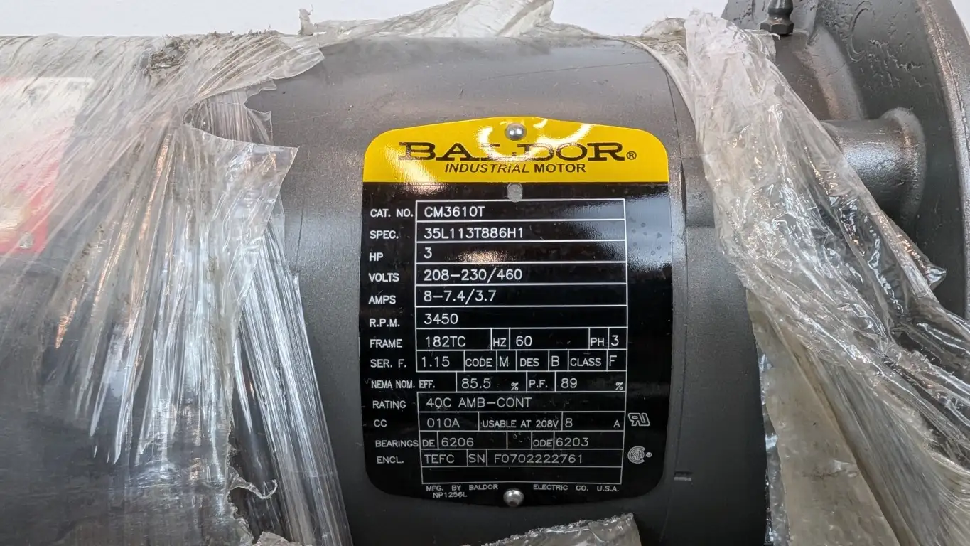 Baldor CM3610T Industrial Motor 3HP 3450 RPM 208-230/460VAC 8-7.4/3.7A 182TC - Image 5