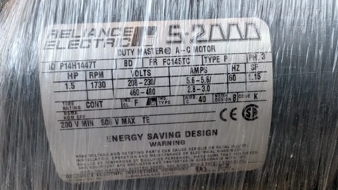 Reliance P14H1447T Industrial Motor 1.5HP 1730 RPM 208-230/460VAC FC145TC - Image 5