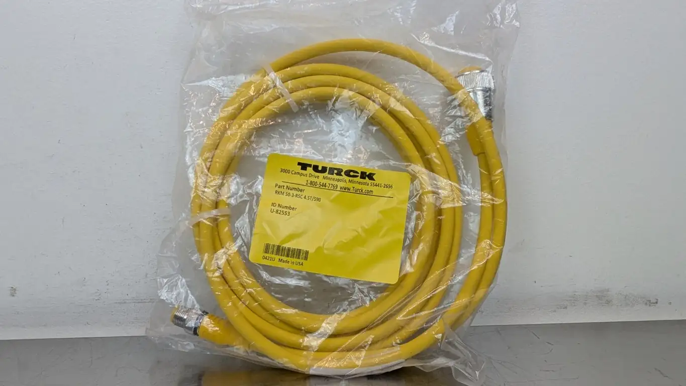 Turck RKM 50-3-RSC 4.5T/S90 Actuator and Sensor Cordset U-82553 5-Pin 7/8″ Female 5-Pin M12 Male Yellow