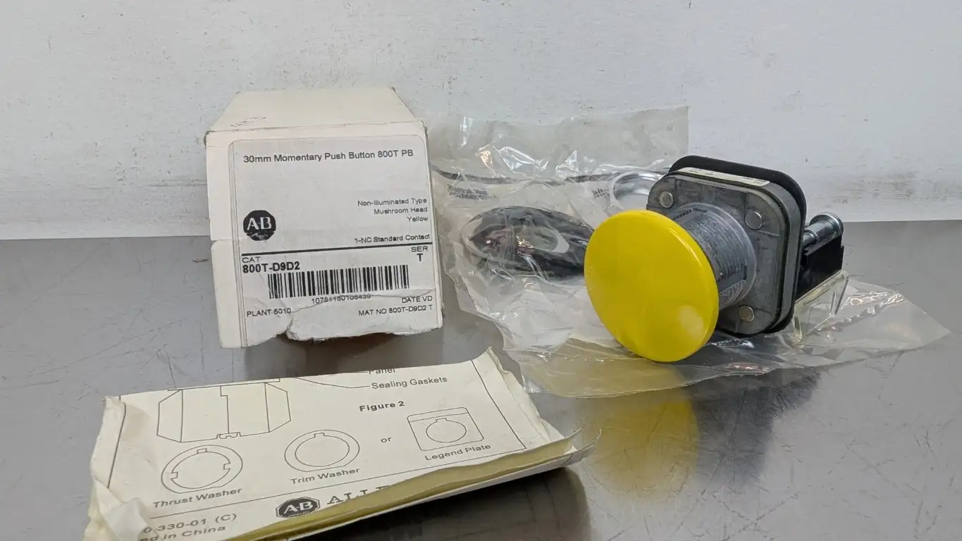 Allen-Bradley 800T-D9D2 Non-Illuminated Mushroom Head Push Button Ser T 1NC Yellow