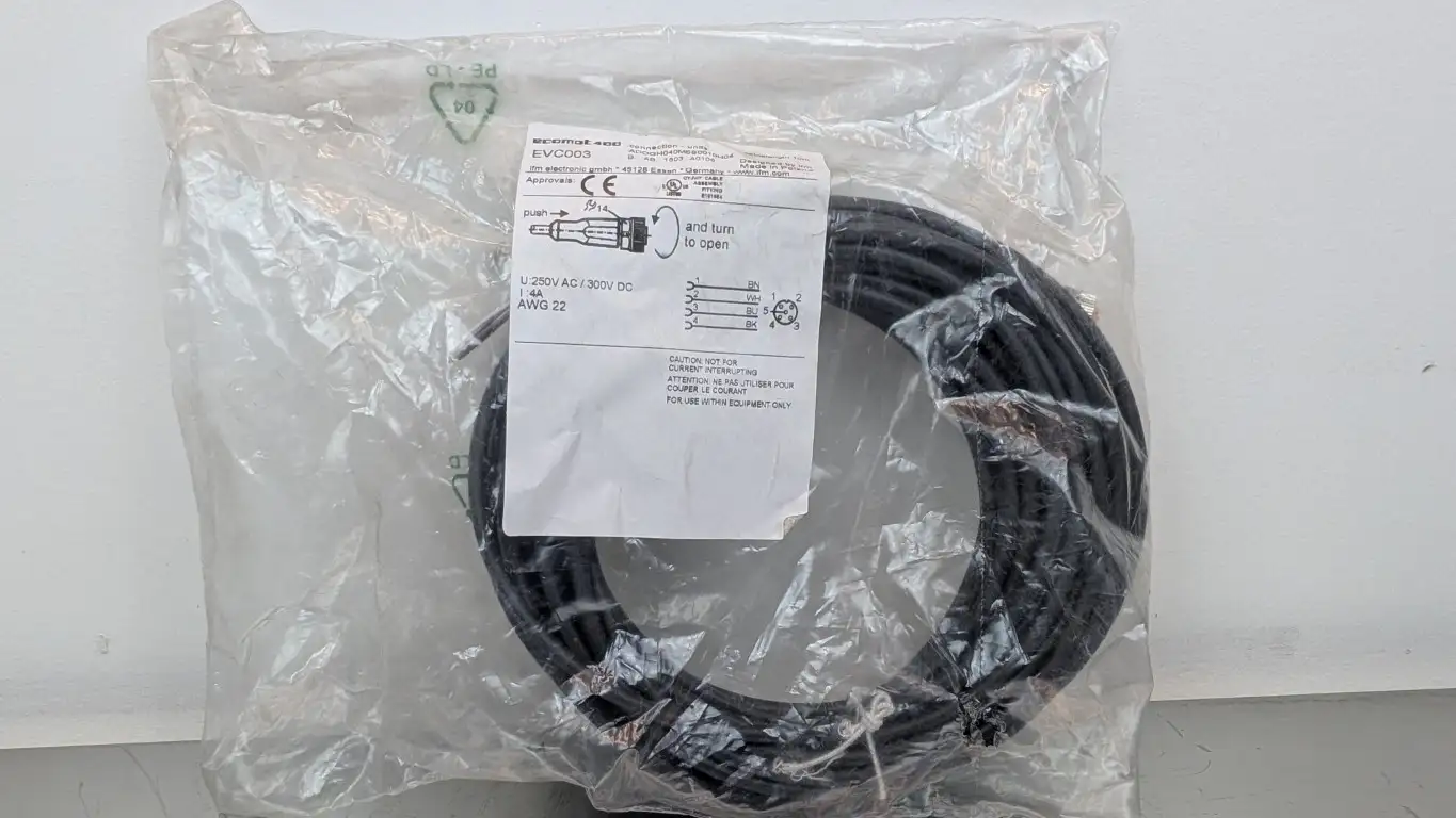 IFM Efector EVC003 Cordset ADOGH040MSS0010H04 4-Wire 5-Pin M12 Female Connector Black