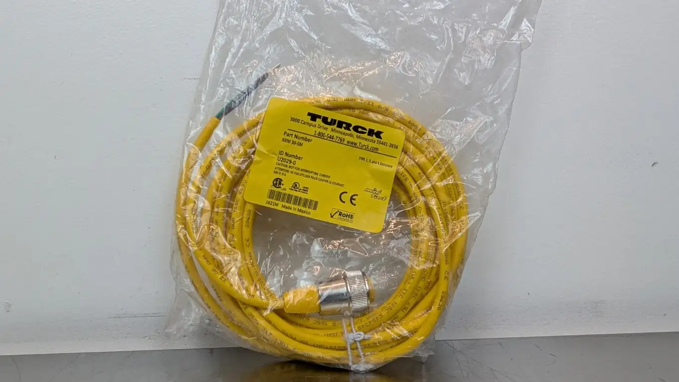 Turck RKM 30-5M Cordset U2029-0 7/8″ Female Straight 3-Pin/Wire 5m 600V 9A