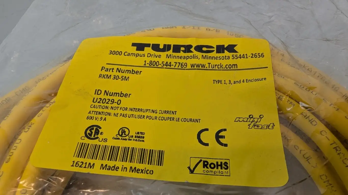 Turck RKM 30-5M Cordset U2029-0 7/8" Female Straight 3-Pin/Wire 5m 600V 9A - Image 4