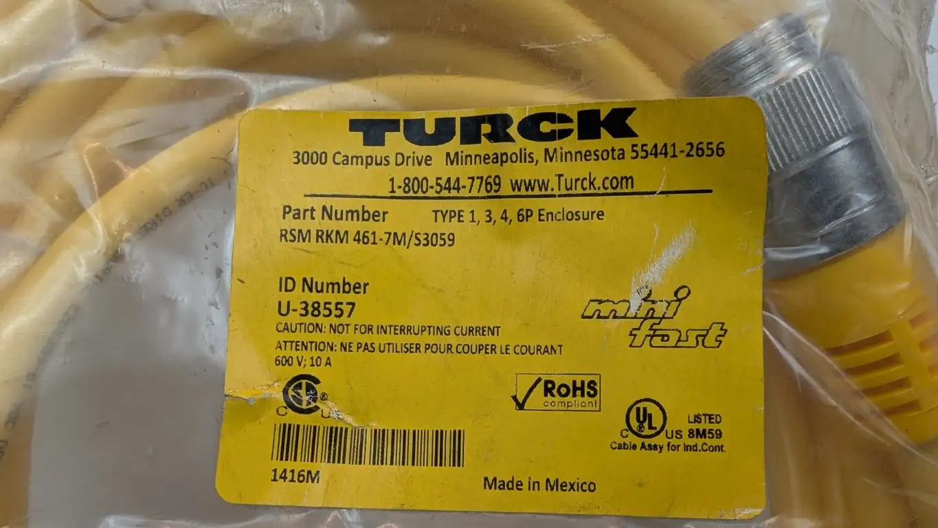 Turck RSM RKM 461-7M/S3059 Cordset U-38557 7/8" Male/Female 4-Pin 7m Yellow - Image 4