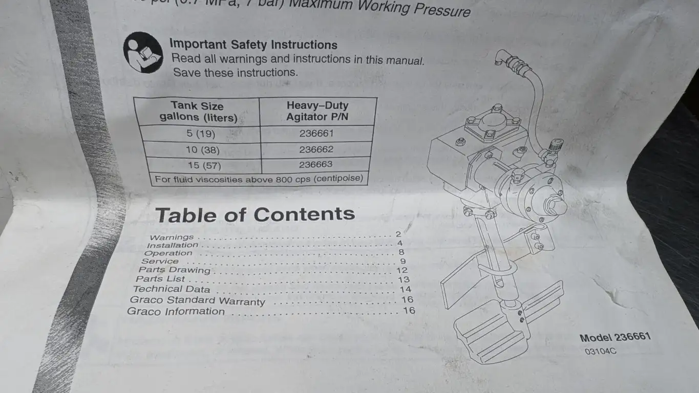 Graco 236661 Heavy Duty S/S Pressure Tank Agitator 1/2HP 15" 3000 RPM Gear Reduced - Image 10