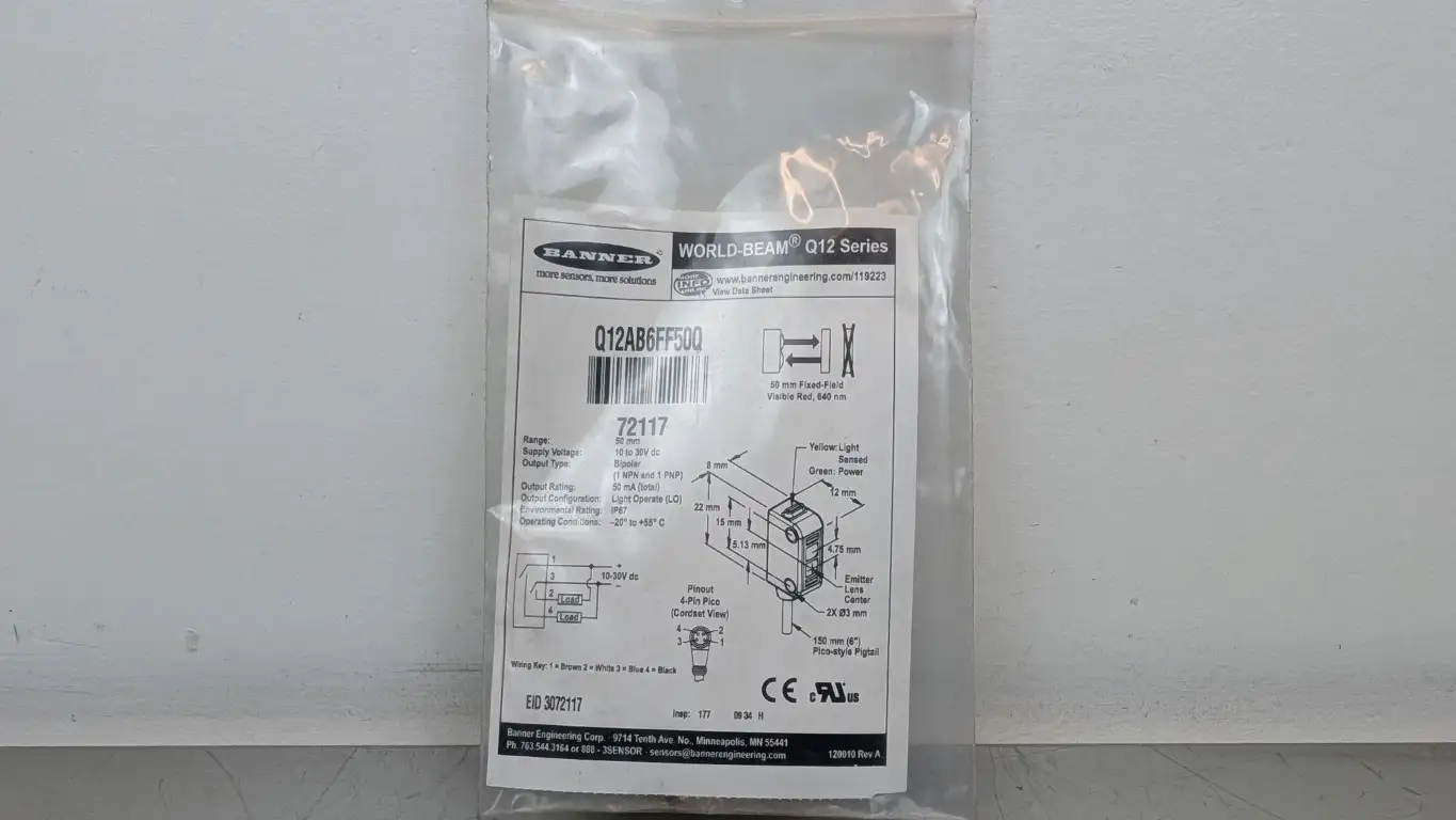 Banner Q12AB6FF50Q Miniature Self-Contained Sensor 72117 50mm 10-30VDC