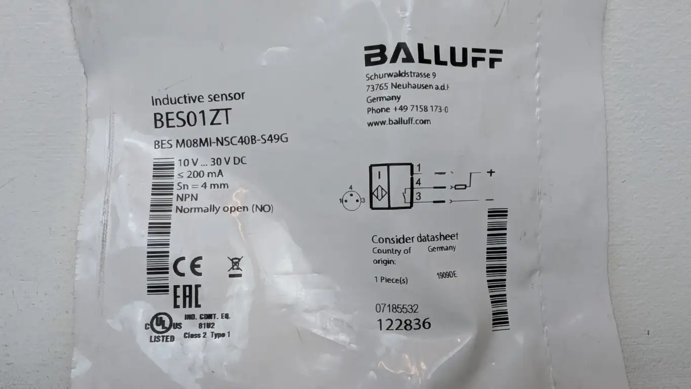 Balluff BES01ZT Inductive Sensor BES M08MI-NSC40B-S49G 4mm 10-30VDC 200mA M8 NO - Image 3